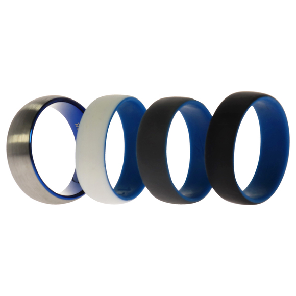 Silicone Wedding Twin Dome 8mm Ring Set - Blue by ROQ for Men - 4 x 11 mm Ring - Picture 1 of 1